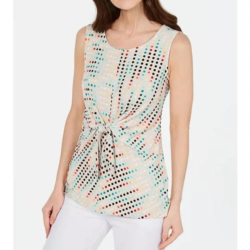 Alfani Women's Size Medium Spectrum Dot Tie Front Tank Top NWT